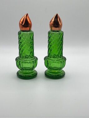 Vintage AVON Emerald Glass Perfume Bottle, Christmas Candle Decanters, Empty